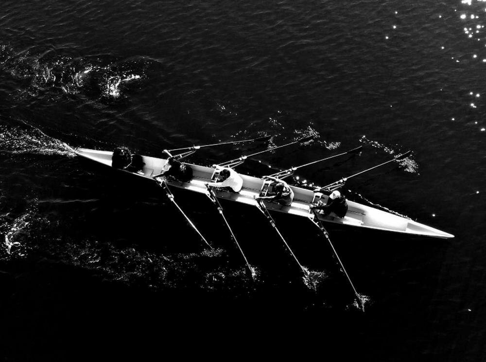 rowers on a lake black and white Adaas banner